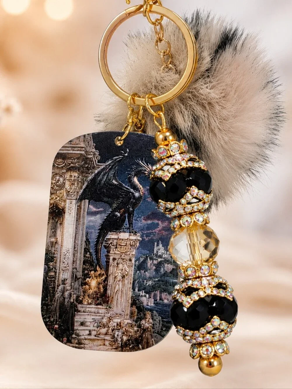 Fantasy Dragon Keychain | Handmade Beaded Gothic Keychain Charm